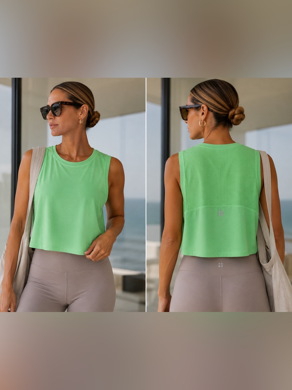 SWEATY BETTY Electric Green Breathe Easy Crop Muscle Tank EUC